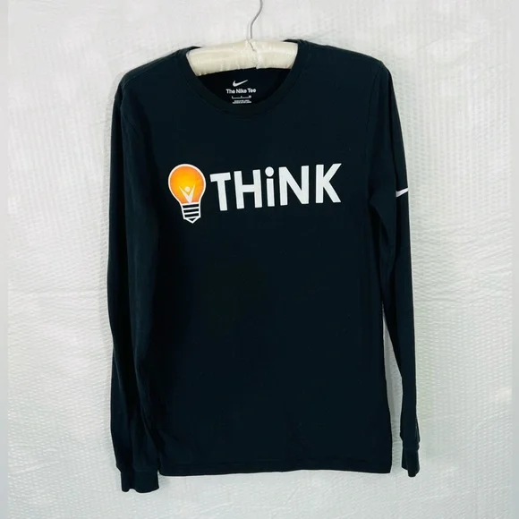 Nike Long Sleeve Black Think light bulb T-Shirt Men's Size Small - Picture 1 of 10